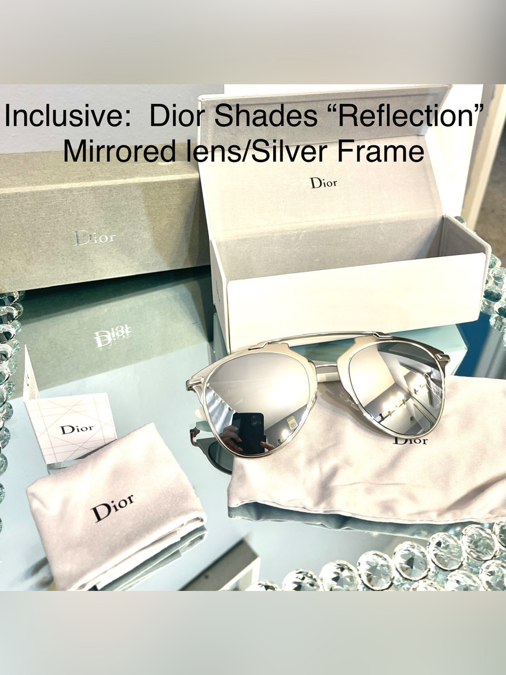 Dior Shades “Reflected” Mirrored Lenses/Silver Frame NIB Hard&SoftCase/CleanClot